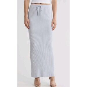 Good American Terry Ribbed Maxi Skirt Light Blue Size S NWT